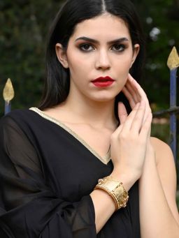 Odette - Women Stylish White Stone Studded Gold Kada