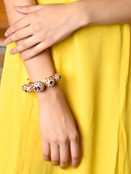 Odette - Women Stylish White Stone Studded Gold Kada