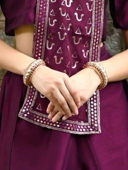 Odette - Women Stylish Red and Golden Kadas (Set Of 2)