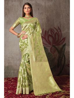 Sangam Prints - Light Green Woven Work Traditional Tassels Saree with Unstitched Blouse