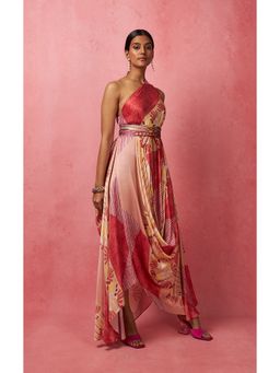Vedika M - Multi-Color One Shoulder Drape Maxi Dress (Set of 2)
