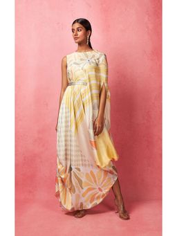 Vedika M - Multi-Color One Shoulder Drape Maxi Dress (Set of 2)