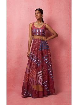 Vedika M - Multi-Color Lehenga with Bustier and Dupatta (Set of 3)