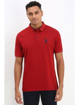 Allen Solly - Men Red Regular Fit Solid Collar Neck Polo T-Shirt