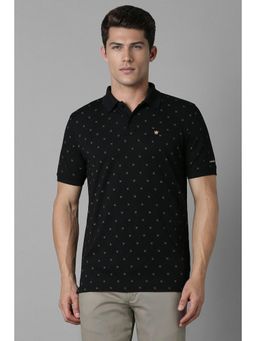 Louis Philippe - Men Black Regular Fit Printed Collar Neck Polo T-Shirt