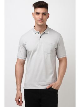 Peter England - Men Grey Regular Fit Printed Collar Neck Polo T-Shirt