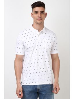 Peter England - Men White Regular Fit Printed Collar Neck Polo T-Shirt