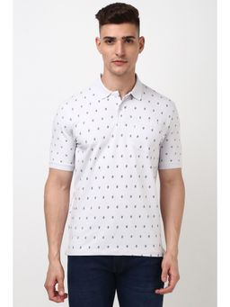 Peter England - Men Grey Regular Fit Printed Collar Neck Polo T-Shirt