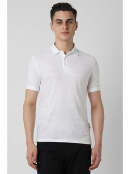 Van Heusen - Men White Slim Fit Textured Collar Neck Polo T-Shirt