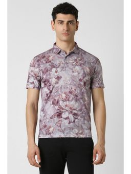 Van Heusen - Men Purple Slim Fit Floral Printed Collar Neck Polo T-Shirt