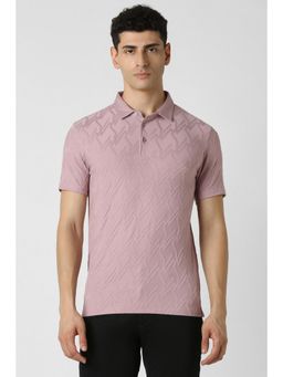 Van Heusen - Men Lavender Slim Fit Textured Collar Neck Polo T-Shirt