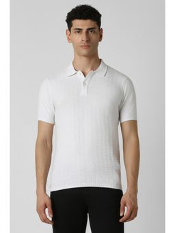 Van Heusen - Men White Slim Fit Woven Collar Neck Polo T-Shirt