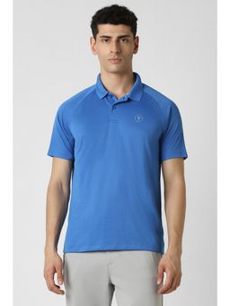 Van Heusen - Men Blue Regular Fit Textured Collar Neck Polo T-Shirt