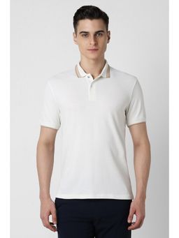 Van Heusen - Men White Regular Fit Textured Collar Neck Polo T-Shirt