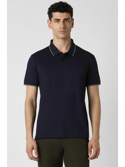 Van Heusen - Men Navy Blue Regular Fit Solid Collar Neck Polo T-Shirt