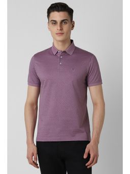 Van Heusen - Men Lavender Regular Fit Printed Collar Neck Polo T-Shirt