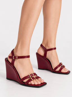 Twenty Dresses by Nykaa Fashion - Women Burgundy Square Toe Animal Textured Wedge Heels