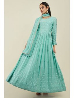 Soch - Women Blue Cotton Embroidered Suit Set