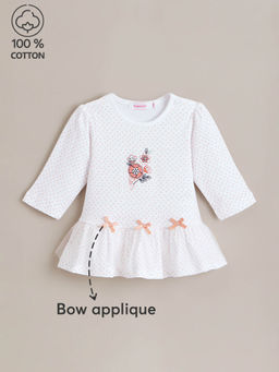 Hopscotch - Floral Embroidery Bow Applique Cotton Dress