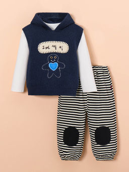Hopscotch - 3-Pc Hooded Applique Stripe Jogger Set