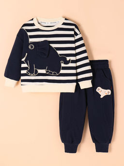 Hopscotch - 2-Pc Elephant Striped Applique Jogger Set