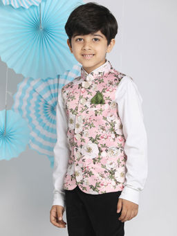 Vastramay - Boys Multicolor-Base-Pink Nehru Jacket