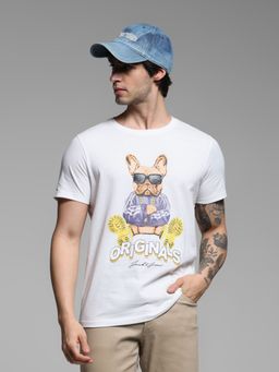 Jack & Jones - White Printed Cotton T-Shirt