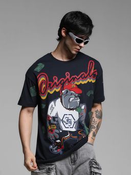 Jack & Jones - Navy Blue Printed Cotton T-Shirt