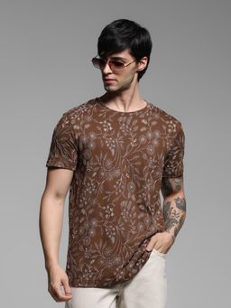 Jack & Jones - Brown Embroidered Floral Cotton T-Shirt