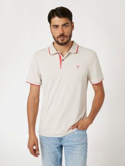 Guess - Off White Polyamide Blend Solid Polo T-Shirt