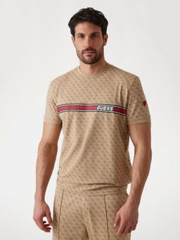 Guess - Beige Jamey Cotton Blend Printed T-Shirt