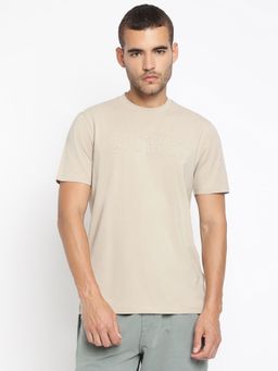 Guess - Beige Alpha Cotton Blend Solid T-Shirt