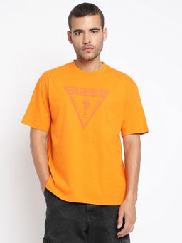 Guess - Orange Azha Pure Cotton Printed T-Shirt