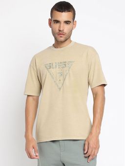 Guess - Beige Alioth Pure Cotton Printed T-Shirt