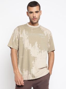 Guess - Beige Sheen Pure Cotton Printed T-Shirt