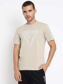 Guess - Beige Westly Cotton Blend Printed T-Shirt