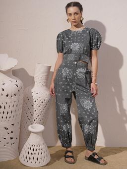 VISHUDH - Women Black Cotton Round Neck Co-ord (Set of 2)