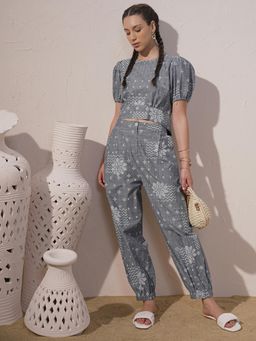 VISHUDH - Women Grey Cotton Round Neck Co-ord (Set of 2)