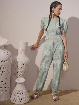 VISHUDH - Women Green Cotton Round Neck Co-ord (Set of 2)