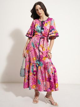 VISHUDH - Women Multi-Color Cotton Round Neck Dress