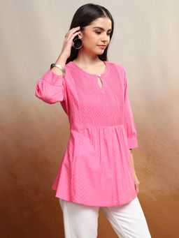 VISHUDH - Women Pink Cotton Round Neck Top