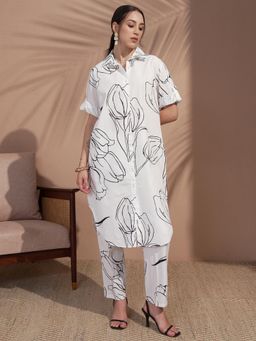 VISHUDH - Women White Cotton Collar Neck Kurta with Pant (Set of 2)