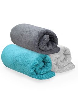 Heelium - Bamboo Hand Towel, Soft, Absorbent & Odour Free, 65x40cm, 3 Pcs, Light Grey, Grey, Teal
