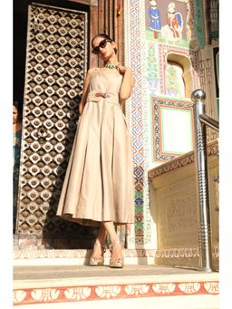 Amoree - Beige Round Neck Ad Dress