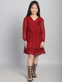 BaawRi - Girls Maroon Color Knee Length Dress
