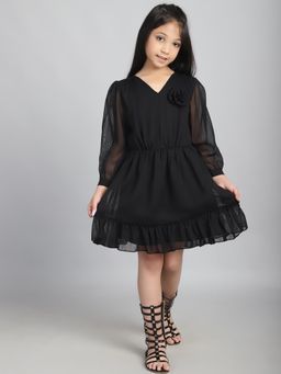 BaawRi - Girls Black Color Knee Length Dress