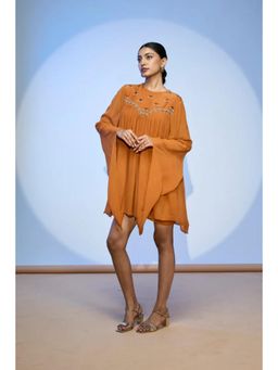 nona - Rust Lehr Flared Mini Dress