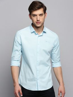 SHOWOFFFF - Mens Spread Collar Solid Blue Classic Shirt