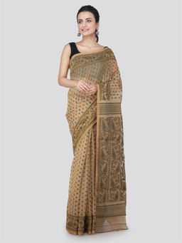 PinkLoom - Womens soft Jamdani Saree without Blouse -Beige