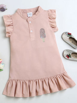 Hopscotch - Beige Ice-Cream Applique Casual Dress